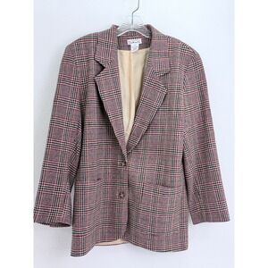 Vintage Talbots Blazer Red Plaid 100% Wool Two Button Jacket Size M
